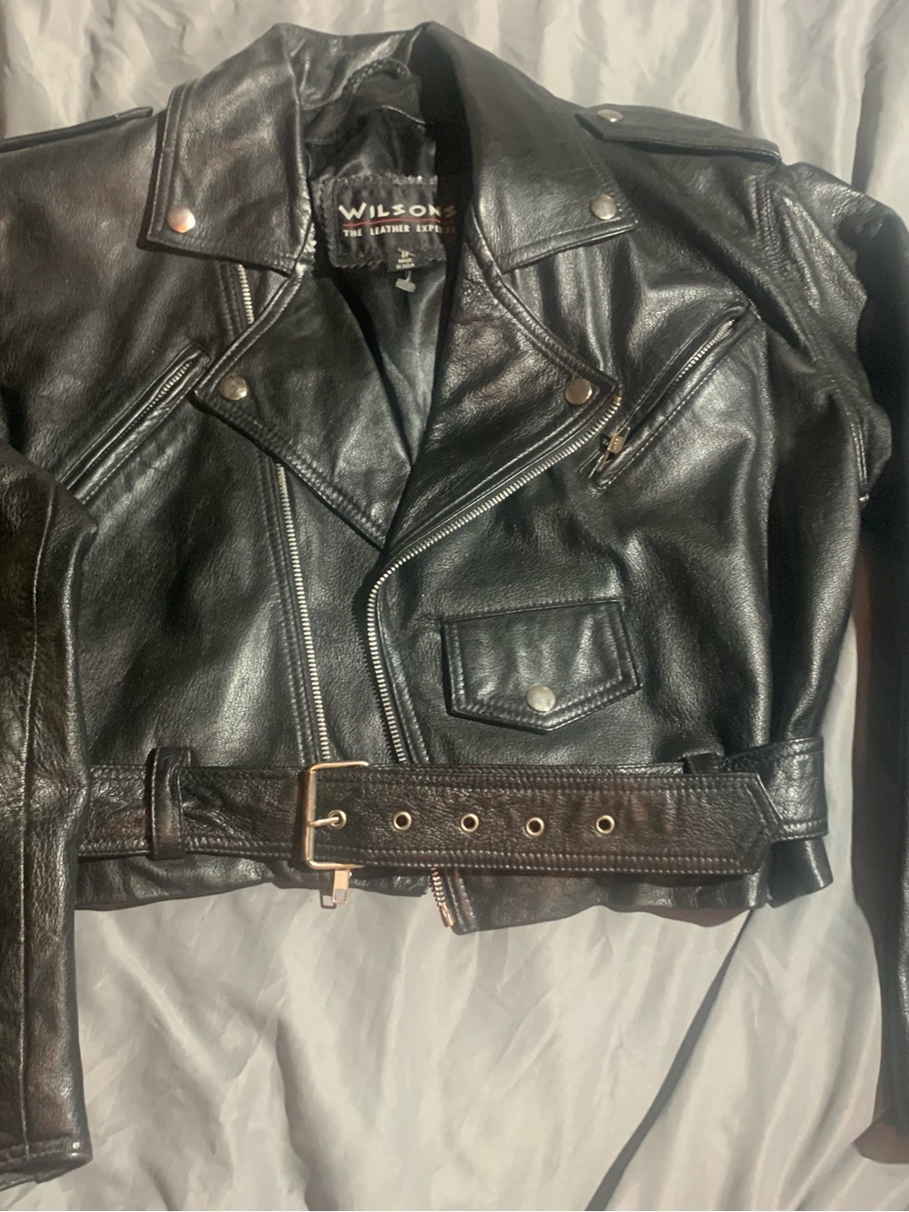 Wilson Black Leather Biker Jacket with Belt